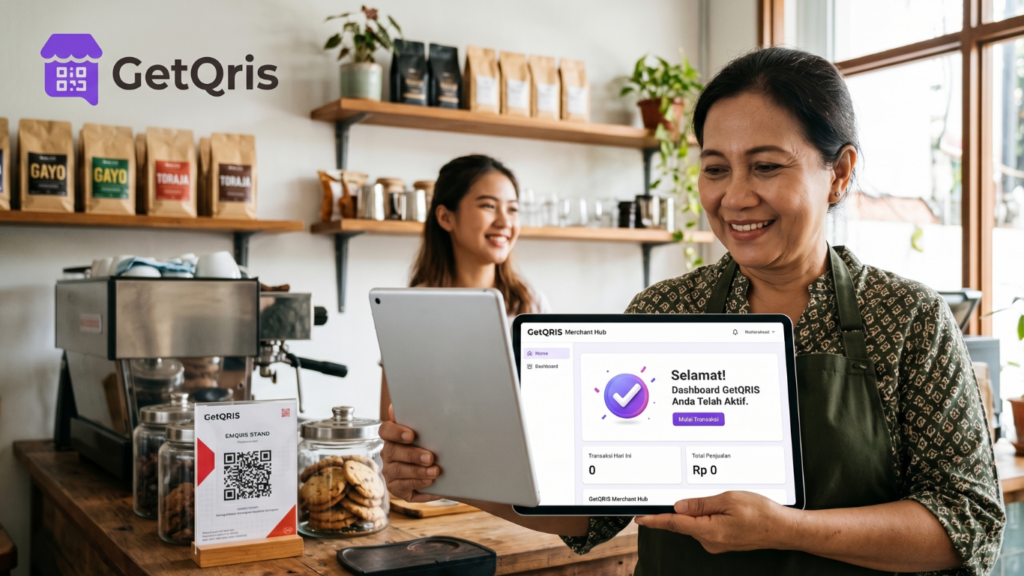 Panduan langkah aktivasi dashboard merchant online GetQRIS untuk kemudahan memantau transaksi dan laporan arus kas bisnis UMKM.