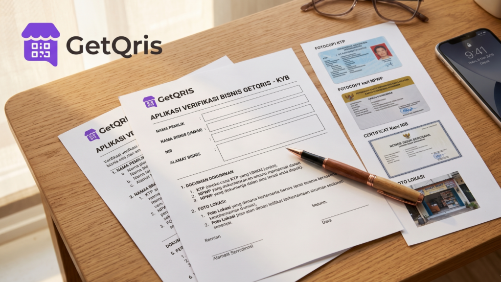 Persiapan kelengkapan dokumen Know Your Business atau KYB untuk verifikasi legalitas dan keamanan akun merchant GetQRIS.