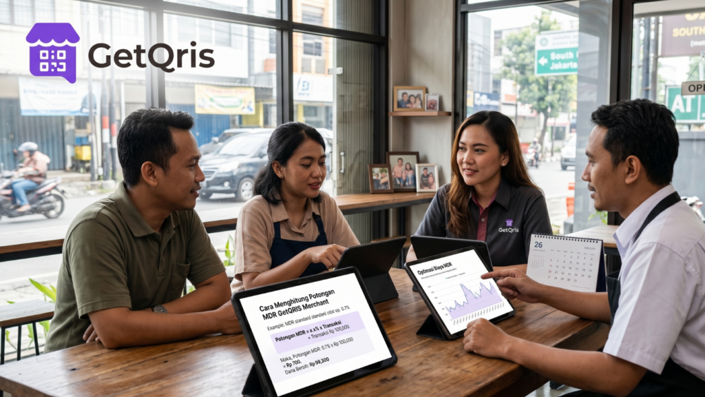 Aplikasi GetQRIS untuk menghitung potongan MDR QRIS, dana bersih transaksi, dan laporan kasir merchant