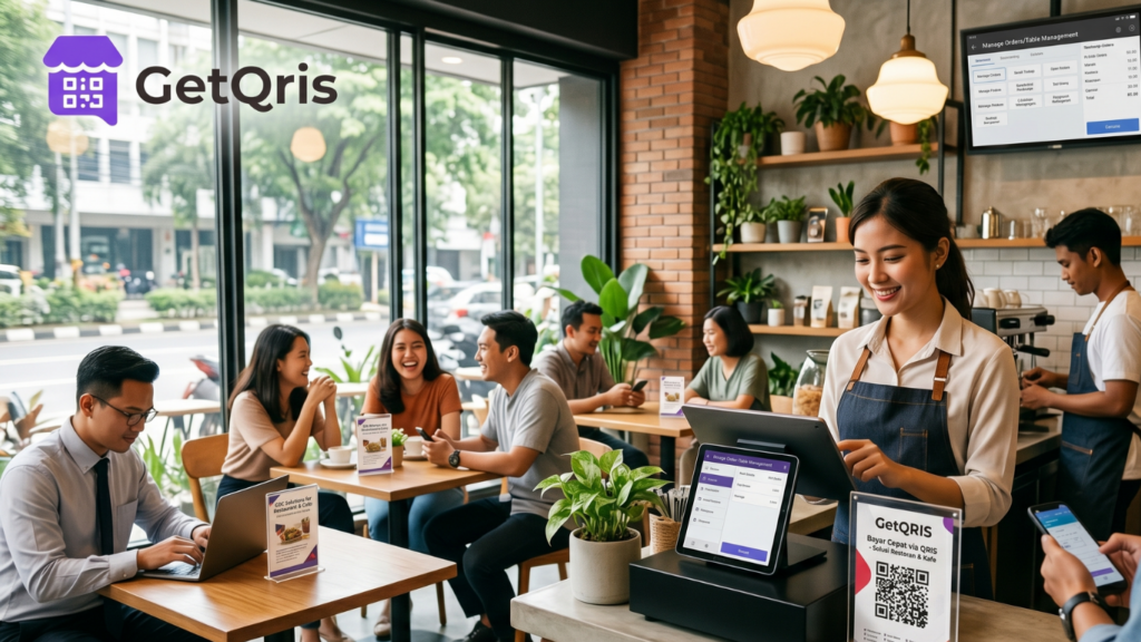 Dashboard GetQRIS Seller Center menampilkan performa toko, data penjualan, QRIS All Payment, dan laporan kasir UMKM