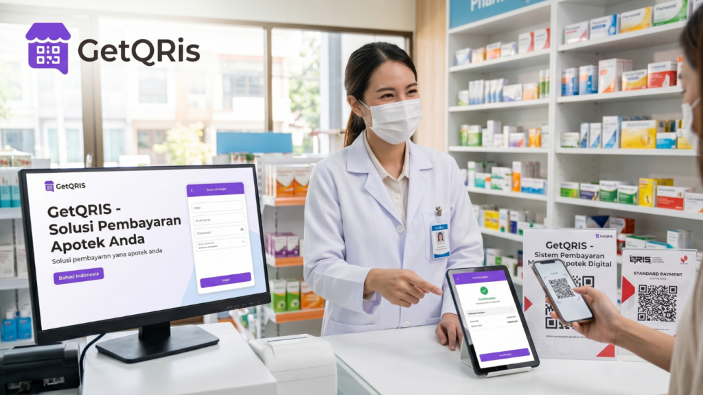 Apotek online menggunakan GetQRIS QRIS Merchant untuk menerima QRIS All Payment dan memantau laporan transaksi