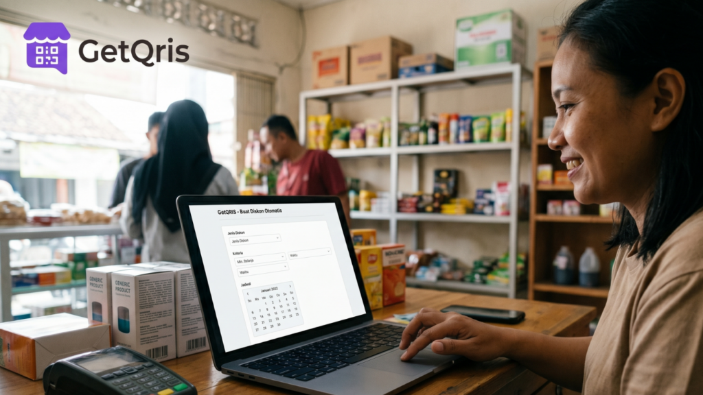 Merchant UMKM menggunakan sistem POS dan GetQRIS untuk membuat diskon otomatis serta menerima QRIS All-in-One