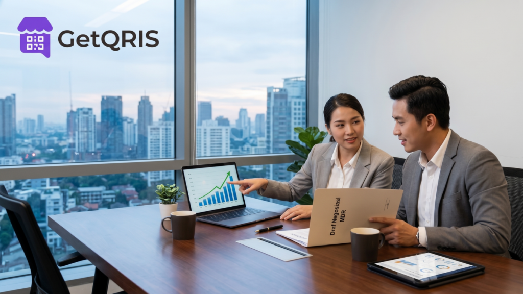Merchant volume tinggi menggunakan GetQRIS QRIS All Payment untuk analisis transaksi, settlement, dan negosiasi biaya payment gateway