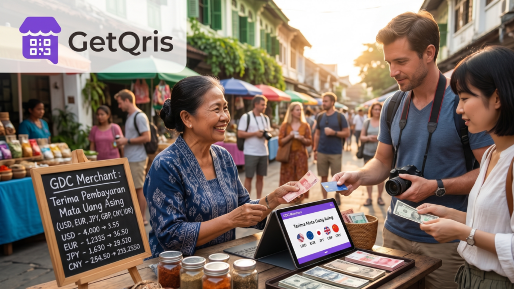 Merchant lokal menggunakan GetQRIS untuk menerima QRIS antar negara, pembayaran wisatawan asing, dan QRIS App lokal