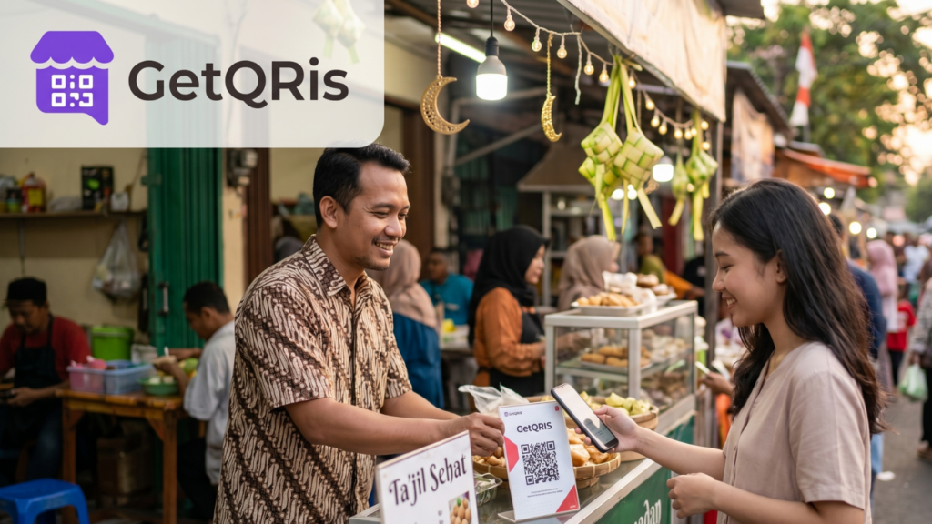 Merchant UMKM menggunakan GetQRIS untuk pembayaran QRIS Ramadhan, promo THR, kampanye tematik, dan transaksi digital
