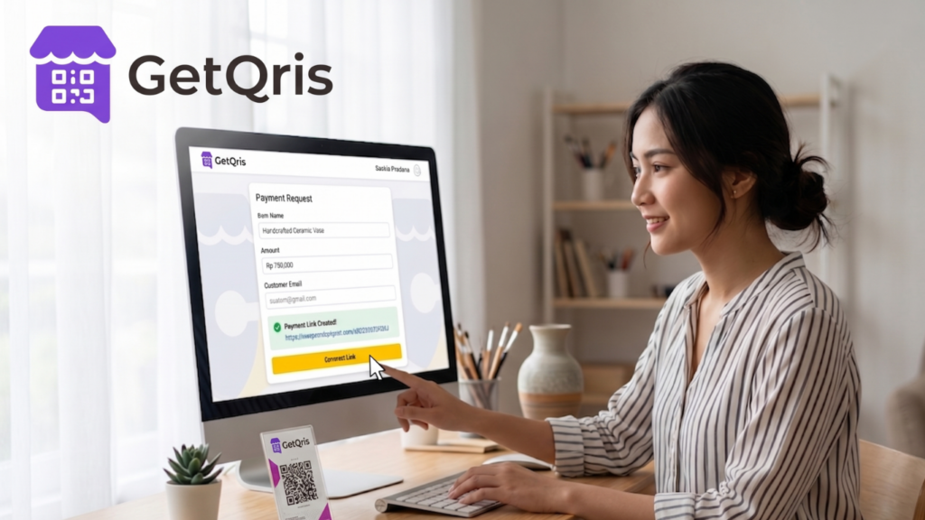 Aplikasi GetQRIS untuk QRIS All-in-One, payment link Indonesia, QRIS QR Code pembayaran, dan transaksi merchan