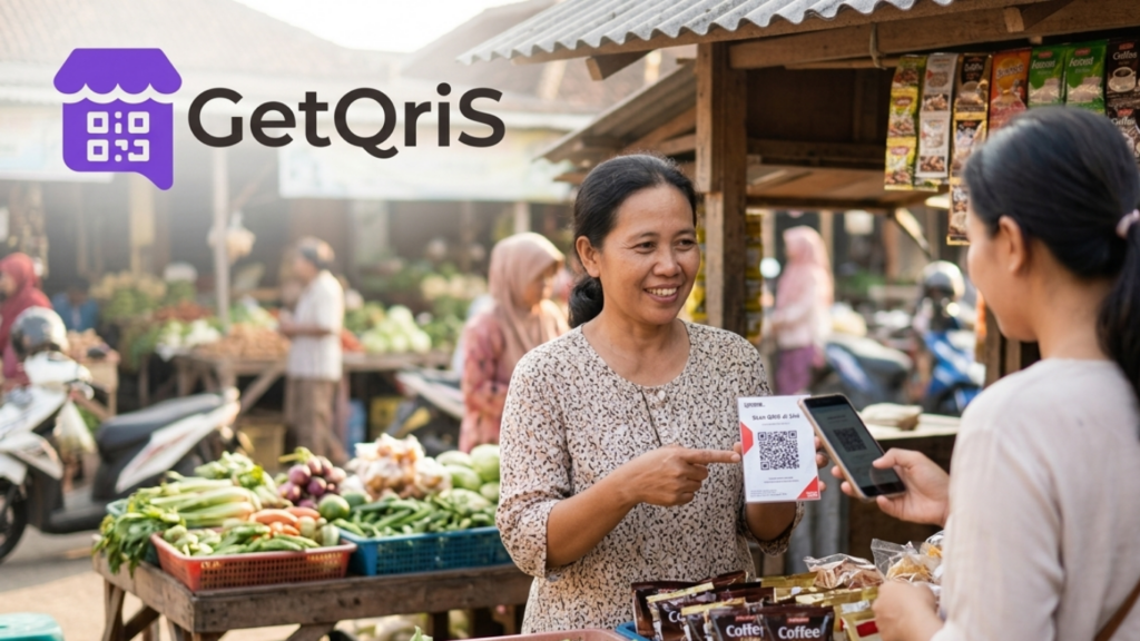 Pemilik UMKM menggunakan aplikasi GetQRIS terbaru untuk menerima pembayaran QRIS